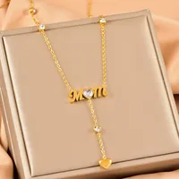 Elegant Letter Heart Shape 304 Stainless Steel Polishing Plating Inlay Zircon 14K Gold Plated Mother'S Day Women's Bracelets Necklace main image 3