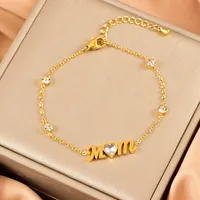 Elegant Letter Heart Shape 304 Stainless Steel Polishing Plating Inlay Zircon 14K Gold Plated Mother'S Day Women's Bracelets Necklace sku image 2