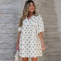 Women's One-Step Skirt Casual Elegant Streetwear V Neck Contrast Binding Half Sleeve Bow Knot Above Knee Holiday Banquet Travel main image 1