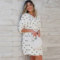 Women's One-Step Skirt Casual Elegant Streetwear V Neck Contrast Binding Half Sleeve Bow Knot Above Knee Holiday Banquet Travel main image 2