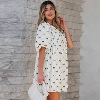 Women's One-Step Skirt Casual Elegant Streetwear V Neck Contrast Binding Half Sleeve Bow Knot Above Knee Holiday Banquet Travel main image 3