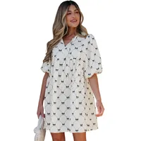 Women's One-Step Skirt Casual Elegant Streetwear V Neck Contrast Binding Half Sleeve Bow Knot Above Knee Holiday Banquet Travel main image 5