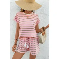 Holiday Banquet Travel Women's Casual Simple Style Streetwear Stripe Spandex Polyester Shorts Co-ord Set Shorts Sets main image 1