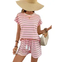 Holiday Banquet Travel Women's Casual Simple Style Streetwear Stripe Spandex Polyester Shorts Co-ord Set Shorts Sets main image 5