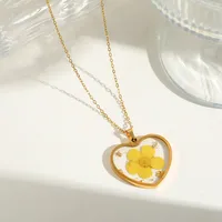 Casual Elegant Heart Shape Flower 304 Stainless Steel Plating Inlay Dried Flower 18K Gold Plated Women's Pendant Necklace sku image 12