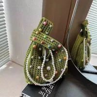 Women's Polyester Flower Streetwear Beading Square Zipper Square Bag sku image 7