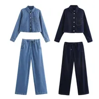 Holiday Daily Selfie Women's Streetwear Solid Color Cotton Polyester Denim Pant Co-ord Set Shorts Sets main image 1