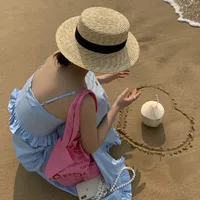 Women's Adults Casual Style Elegant Sports Style Solid Color Double Ring Pure Handmade Wide Eaves Straw Hat main image 1