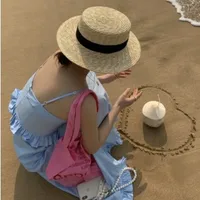 Women's Adults Casual Style Elegant Sports Style Solid Color Double Ring Pure Handmade Wide Eaves Straw Hat sku image 6