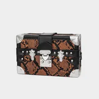 Women's Small Pu Leather Cartoon Snakeskin Streetwear Rivet Square Lock Clasp Shoulder Bag sku image 7