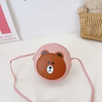 Kid'S Pu Leather Cartoon Bear Cute Round Zipper Crossbody Bag sku image 5