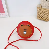 Kid'S Pu Leather Cartoon Bear Cute Round Zipper Crossbody Bag sku image 2