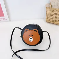Kid'S Pu Leather Cartoon Bear Cute Round Zipper Crossbody Bag sku image 1