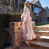 Women's A- Line Skirt Casual Elegant Streetwear Square Neck Long Sleeve Flower Midi Dress Holiday Daily main image 5