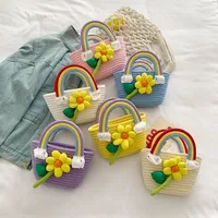 Women's Knit Rainbow Flower Cute Square Open Handbag main image 1