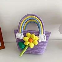 Women's Knit Rainbow Flower Cute Square Open Handbag sku image 2