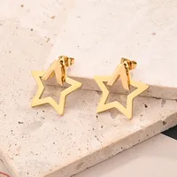 1 Pair/Package Casual Modern Style Simple Style Pentagram Polishing Mixed Metal Plating 304 Stainless Steel 18K Gold Plated Ear Studs main image 3