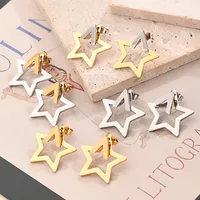1 Pair/Package Casual Modern Style Simple Style Pentagram Polishing Mixed Metal Plating 304 Stainless Steel 18K Gold Plated Ear Studs main image 1