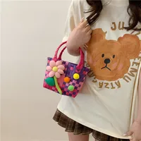 Women's Braid Plaid Flower Cute Square Open Handbag sku image 8