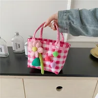 Women's Braid Plaid Flower Cute Square Open Handbag sku image 10