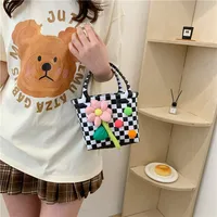Women's Braid Plaid Flower Cute Square Open Handbag main image 4