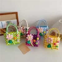 Women's Braid Plaid Flower Cute Square Open Handbag main image 2