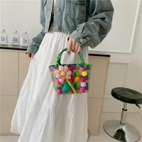 Women's Braid Plaid Flower Cute Square Open Handbag main image 5