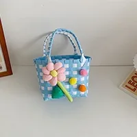 Women's Braid Plaid Flower Cute Square Open Handbag sku image 5