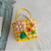Women's Braid Plaid Flower Cute Square Open Handbag sku image 6