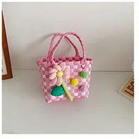 Women's Braid Plaid Flower Cute Square Open Handbag sku image 7