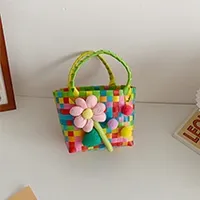 Women's Braid Plaid Flower Cute Square Open Handbag sku image 9