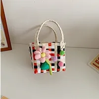 Women's Braid Plaid Flower Cute Square Open Handbag sku image 1