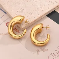 1 Pair/Package Casual Modern Style Simple Style C Shape Geometry Handmade Polishing Plating 304 Stainless Steel 18K Gold Plated Earrings main image 2