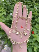 IG Style Marine Style Starfish Conch Heart Shape Copper Polishing 18K Gold Plated Women's Bracelets Necklace Jewelry Set main image 2