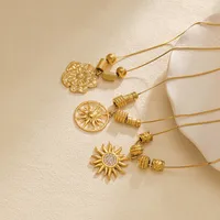 Elegant Pastoral Sun Flower 304 Stainless Steel Plating Hollow Out Inlay Zircon 14K Gold Plated Women's Pendant Necklace main image 2