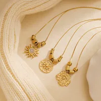 Elegant Pastoral Sun Flower 304 Stainless Steel Plating Hollow Out Inlay Zircon 14K Gold Plated Women's Pendant Necklace main image 1