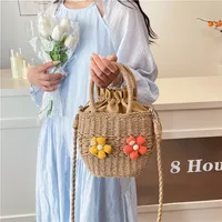 Women's Straw Flower Vacation Square String Straw Bag main image 3