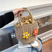 Women's Straw Flower Vacation Square String Straw Bag main image 5