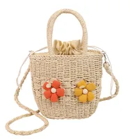 Women's Straw Flower Vacation Square String Straw Bag sku image 2