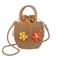 Women's Straw Flower Vacation Square String Straw Bag sku image 1