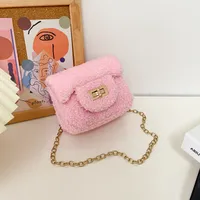 Women's Plush Solid Color Cute Square Lock Clasp Crossbody Bag sku image 5