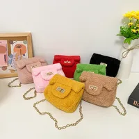 Women's Plush Solid Color Cute Square Lock Clasp Crossbody Bag main image 1