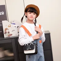 Kid'S Pu Leather Color Block Bear Cute Square Zipper Shoulder Bag Crossbody Bag main image 4