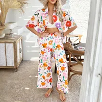 Holiday Travel Daily Women's Casual Simple Style Streetwear Printing Woven Cotton Pant Co-ord Set Shorts Sets sku image 12