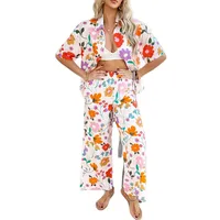 Holiday Travel Daily Women's Casual Simple Style Streetwear Printing Woven Cotton Pant Co-ord Set Shorts Sets main image 3