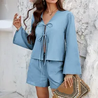Holiday Selfie Women's Casual Simple Style Streetwear Solid Color Woven Polyester Shorts Co-ord Set Shorts Sets sku image 16