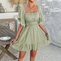 Women's A- Line Skirt Casual Elegant Streetwear Square Neck Short Sleeve Solid Color Above Knee Holiday Daily Selfie main image 2
