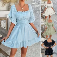 Women's A- Line Skirt Casual Elegant Streetwear Square Neck Short Sleeve Solid Color Above Knee Holiday Daily Selfie main image 1