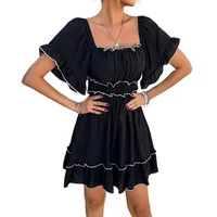 Women's A- Line Skirt Casual Elegant Streetwear Square Neck Short Sleeve Solid Color Above Knee Holiday Daily Selfie main image 3