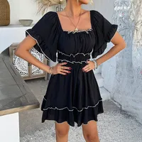 Women's A- Line Skirt Casual Elegant Streetwear Square Neck Short Sleeve Solid Color Above Knee Holiday Daily Selfie main image 5